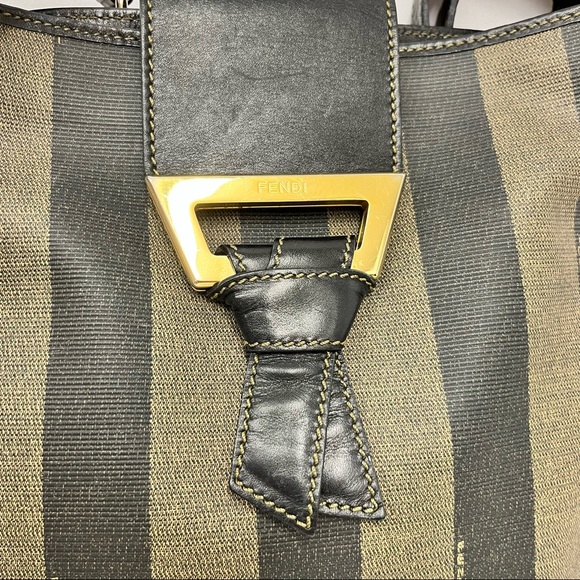 ❤️SOLD❤️ Vintage Fendi Pequin Shoulder Bag Black and Brown Striped Fabulous - Picture 4 of 13